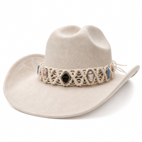 Nouveau Chapeau de Cowboy Western en Daim Souple 2026 pour Femme, Bande Macramé Faite Main avec Pierre Turquoise, Chapeau Fedora Anti-Soleil