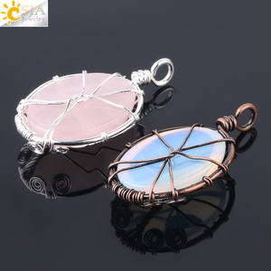 CSJA vintage wire wrap della pietra preziosa albero della vita pendente naturale ovale cabochon pietra <span class=keywords><strong>reiki</strong></span> pendente per la collana che fa F785 - Product Image 6
