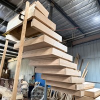 Rampe en verre empilé avec revêtement en bois massif pour escalier
