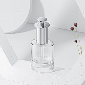 Botellas de vidrio de aceite esencial de suero para el crecimiento del cabello de pared gruesa ovalada plana de 30ml de alta calidad con tapa cuentagotas de pipeta de bomba de empuje plateada - Product Image 2