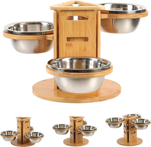 Mangkuk anjing bambu <span class=keywords><strong>3</strong></span> tinggi dapat diatur berdiri ramah lingkungan pola padat mangkuk hewan peliharaan bulat ditinggikan gaya Modern hewan peliharaan - Product Image 2