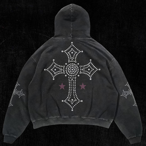 Sweat-shirt à capuche pour homme Yourbrand, noir, surdimensionné, imprimé crâne en strass, style gothique streetwear, coton French Terry, sweat-shirts d'automne - Product Image 2