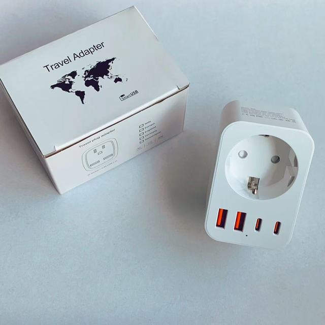 45W AU UK EU GaN Travel Fast Charger Adapter with PD Function 5-in-1 Ports for Hotel and Travel