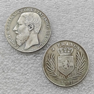 Pièces de monnaie commémoratives de style antique de l'État du Congo de 1887, 1891, 1894, 1896, 2 FRANCS, cadeaux, décoration de la maison - Product Image 3