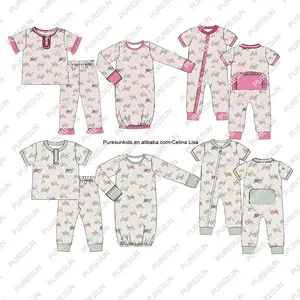 OEM ODM High Quality Kids Clothes Newborn Baby Girls Farm Animals Truck 1 Pc Zipper Pajamas Boys Girls 2 Pcs Set