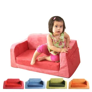 Folding Mini Kids Sofa Chair Factory Export Lovely Full Foam 2 In 1 Suede Fabric Soft Sofa