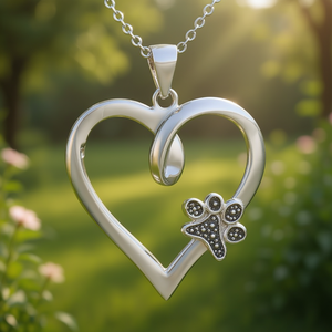 Pendentif Cœur XL1089 en Argent 925 Plaqué Rhodium avec Breloque Patte en Cristal, Bijou Unisexe Thème Romantique, Cadeau - Product Image 2