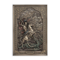 Décoration murale classique pour hall, panneau en relief sculpté sur mesure en bronze coulé à la cire perdue, représentant un chevalier, un cheval et un dragon, sculpture en bronze, statue