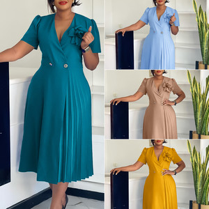 Robes d'été C8628 pour femmes, décontractées et élégantes, col en V, manches courtes, <span class=keywords><strong>robe</strong></span> <span class=keywords><strong>longue</strong></span> plissée à fleurs 3D, style africain pour femmes - Product Image 2