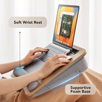 Support pour ordinateur portable en bambou JQ, support pour ordinateur portable, tablette avec coussin d'appui, fonction de rangement pour la maison et le bureau