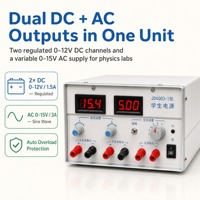 Alimentation électrique double canal CC 0-12V 1.5A CA 0-15V 3A avec voltmètre continu, connexion en série et protection contre les surcharges pour la physique scolaire