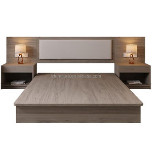 Factory Cheap 3 Star Hotel Double Twin Wood <b>Platform</b> <b>Bed</b> <b>Frame</b> with Nighstand PU Padded Headboard Cost-Effective Hotel Furniture - Product Image 3