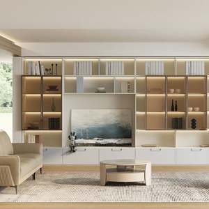 Meuble mural TV, design moderne, luxe, bois, salon, rangement, support TV, divertissement, LED, hôtel - Product Image 5