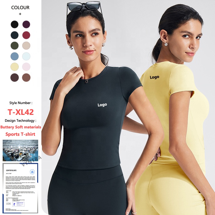 Custom Naked Feeling Crew Neck Short Sleeve Shirts Workout Running Tight Slim Women Fitness Gym Yoga Tee Tops Sports T-shirt
