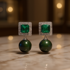 Boucles d'oreilles pendantes pour femme E2918, cristal rouge taille princesse, serti géométrique, imitation perle, bijoux de mode, classique pour soirée - Product Image 2