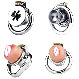 FRRK DIY Chastity Novelty Sissy Inverted Chastity Cage CBT Game Stainless Steel Negative Ring Male Invisible Stainless Steel