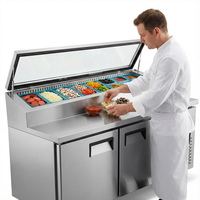 Table de préparation de salades commerciale avec réfrigérateur vitrine à 2 portes et refroidissement par air, dégivrage automatique pour pizzas et sandwichs