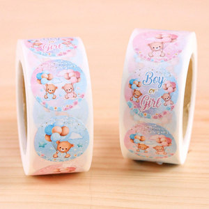 500 Cartoon Bear <strong>Gender</strong> <strong>Reveal</strong> Adhesive Stickers PVC Waterproof Newborn Party Gift Packaging DIY - Product Image 4