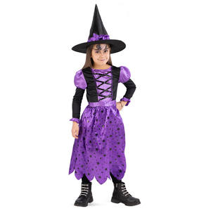 Costume de sorcière violette avec chapeau pour filles, taille 6-7 ans - Product Image 1