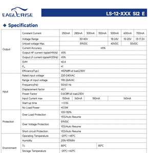 EAGLERISE LS-12-350 SI2 E 12W 350mA 30‑42V Non Dimmable Constant Current LED Driver AC198‑264Vac IP20 - Product Image 3