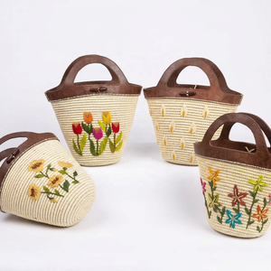 Handmade Raffia Straw Handbag Embroidered Flower Half <b>Moon</b> Shoulder Bag Beach Travel Purse for Women - Product Image 5