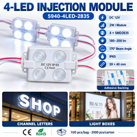 Module LED 12V 2W SMD 2835, module LED étanche IP65 avec 4 LED et lentille 170 degrés pour lettres lumineuses et caissons lumineux