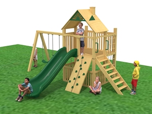 Conjunto de juegos infantiles personalizado de fábrica, no estándar, con escaleras, tobogán y columpio - de madera natural, apto para niños, para exteriores - Product Image 4