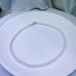 Nouveau collier de perles d'eau douce naturelles de 5,5 à 6 mm, presque rond, presque sans défaut, polyvalent, classique en argent pur - Product Image 1