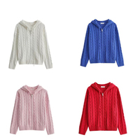 Cardigan à capuche zippé pour femme, tricot torsadé épais, style vintage, manches longues, pull décontracté avec cordon de serrage, vente en gros, personnalisation ODM
