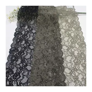 Jacquard Wide Stretch Lace Trimming Supplier 24cm Black Elastic Lace for Women