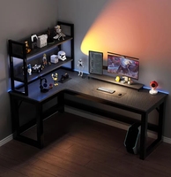 MDF Textured PVC Surface Framed Gaming Desk Storage Shelf L-Shaped Computer Table for Home Gaming Office