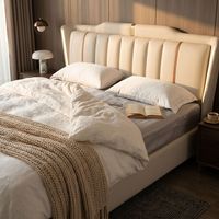 Ensemble de meubles de chambre à coucher de luxe moderne pour appartement, avec lits rembourrés en cuir véritable et cadre en bois, tailles King et Queen