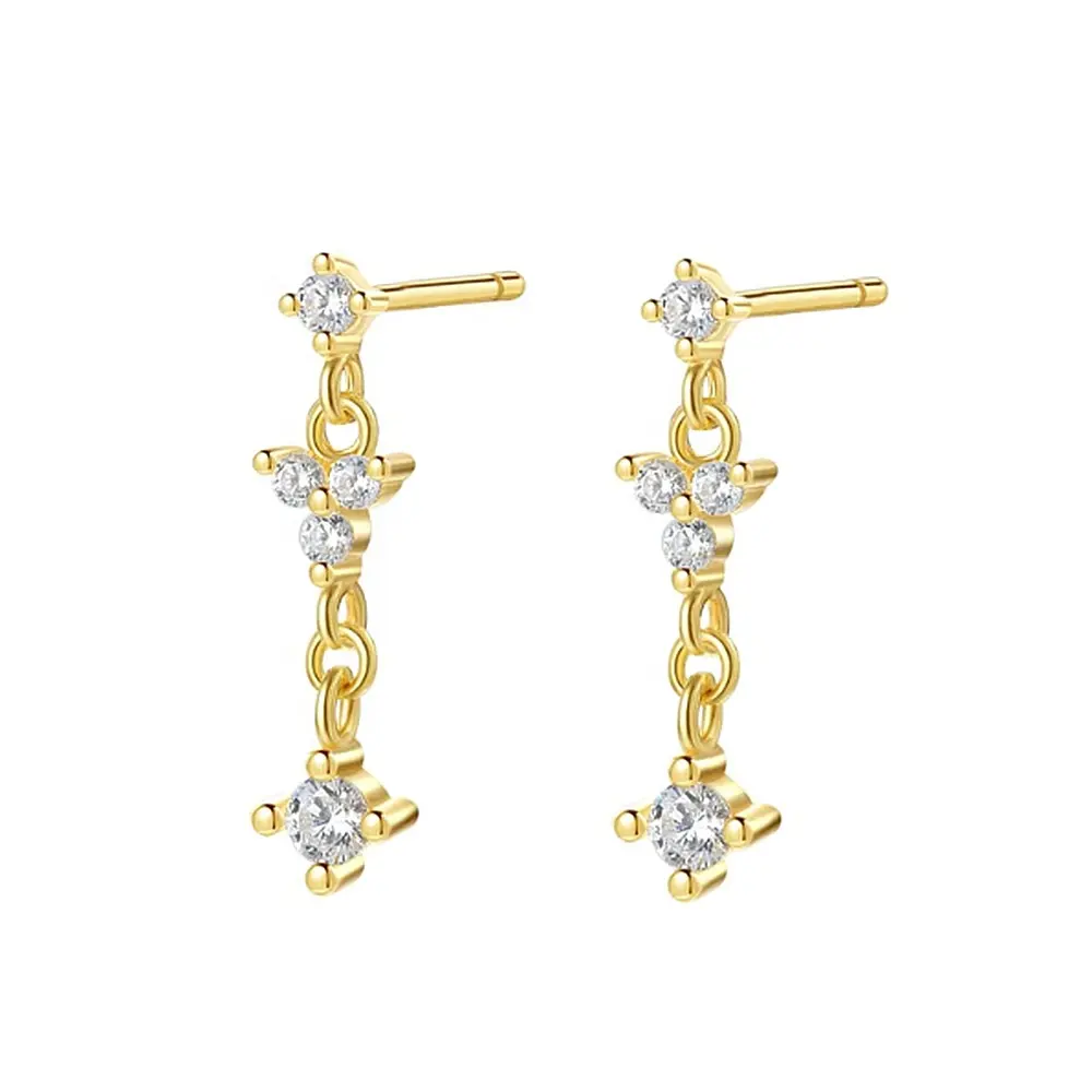 Estilo coreano 18K banhado a ouro 925 Sterling Silver CZ Diamond Tassel Chain Earrings