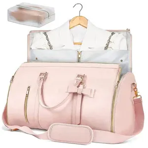 Foldable Women Girl Trip Business Waterproof Stylish Garment Duffle Bag 2 In 1 Fashion Pink Pu Leather Suit Bag Travel Bag