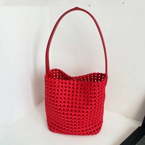 Bolso de mezclilla tejido a mano, bolso tipo cubo, bolso grande de mano y de doble asa para mujer, bolso tote de gran capacidad, bolso calado - Product Image 6