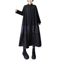 Nouvelle Robe Chemise Noire Oversize Femme Printemps 2026, Style Décontracté, à Rayures, Superposée, Jacquard, Ample, Manches Longues, Style Sombre, Vente en Gros