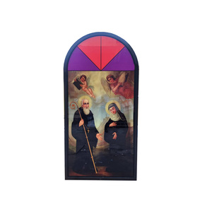 Panel <span class=keywords><strong>de</strong></span> Vidrio Artesanal con Diseño <span class=keywords><strong>de</strong></span> Iglesia, Arco, Sacerdote, Ángel y Monja, Vidrio Figurado Impreso y Soldado - Product Image 1
