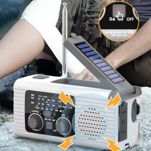 Nouvelle lampe torche LED rechargeable à piles, <span class=keywords><strong>radio</strong></span> portable AM FM NOAA, <span class=keywords><strong>radio</strong></span> solaire d'urgence à manivelle auto-alimentée - Product Image 1