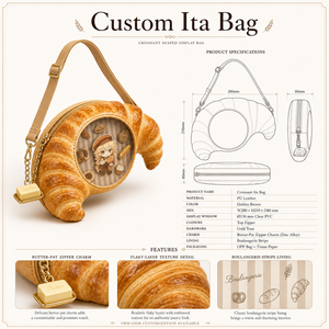 Sac à bandoulière personnalisé en forme <span class=keywords><strong>de</strong></span> croissant, style boulangerie française Kawaii, avec fenêtre transparente ronde et breloque <span class=keywords><strong>beurre</strong></span>, pour les amateurs <span class=keywords><strong>de</strong></span> pâtisserie - Product Image 1