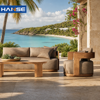 Ensemble de canapés d'extérieur en teck massif pour villa de villégiature tropicale, résistant aux intempéries, 4 places, canapé modulaire pour patio