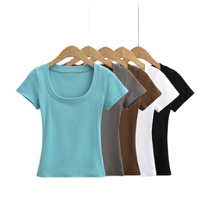 Wholesale Custom Logo Women's T-shirts Summer Soft Tee Crop <b>Top</b> Ladies Plain Sexy Fitted B2B Thin Blank Shirt for Women USA - Product Image 1