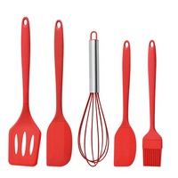 Nouvel ensemble de 5 ustensiles de cuisson en silicone : spatule, pinceau à huile, spatule à steak, fouet à œufs, résistant aux hautes/basses températures
