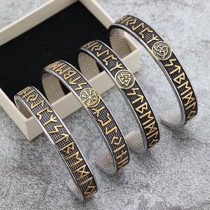 yunnique Nordic Stainless Steel Cuff <b>Bracelet</b> <b>Viking</b> Runes Open Design Unisex Jewelry Gift - Product Image 1