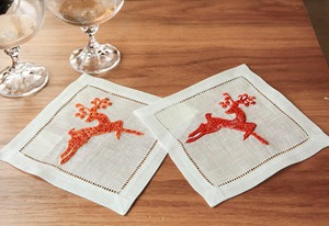 Dancing Deer Linen Cocktail <b>Napkins</b> – 100% Natural Linen Reusable Drink <b>Napkins</b>, Elegant Woodland Design for Bar, <b>Party</b> - Product Image 2