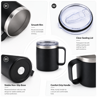 Tasse à café isotherme en acier inoxydable avec poignée, 12oz 14oz, personnalisable, double paroi, pour voyage, avec logo sur mesure, vente en gros