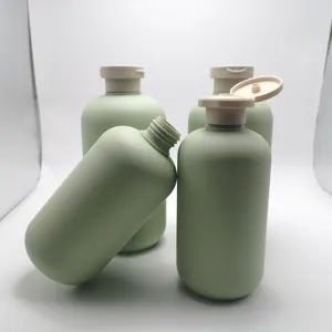 Botellas de plástico para champú, botellas de plástico hdpe de tacto suave de 500ml, color verde con tapa de tornillo abatible para gel de champú