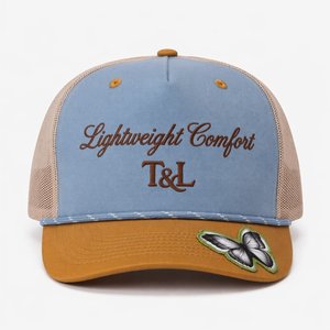 Gorra de malla de 5 paneles con logo bordado T&L, 100% algodón, ajustable, estilo urbano, gorra común para campamento, gorras - Product Image 2