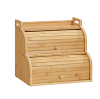 Boîte à pain en bambou pour comptoir de cuisine, boîte à pain à 2 niveaux avec couvercle roulant, boîte de rangement alimentaire, armoire de rangement en bambou avec poignées