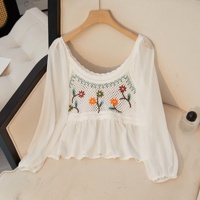 OEM ODM Blus Chiffon Bordir Crochet Gaya Bohemian Wanita Atasan Seksi Musim Panas