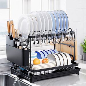 Support de rangement de comptoir de cuisine moderne, carré, double couche, non pliable, en acier au carbone noir, pour l'exportation - Product Image 1